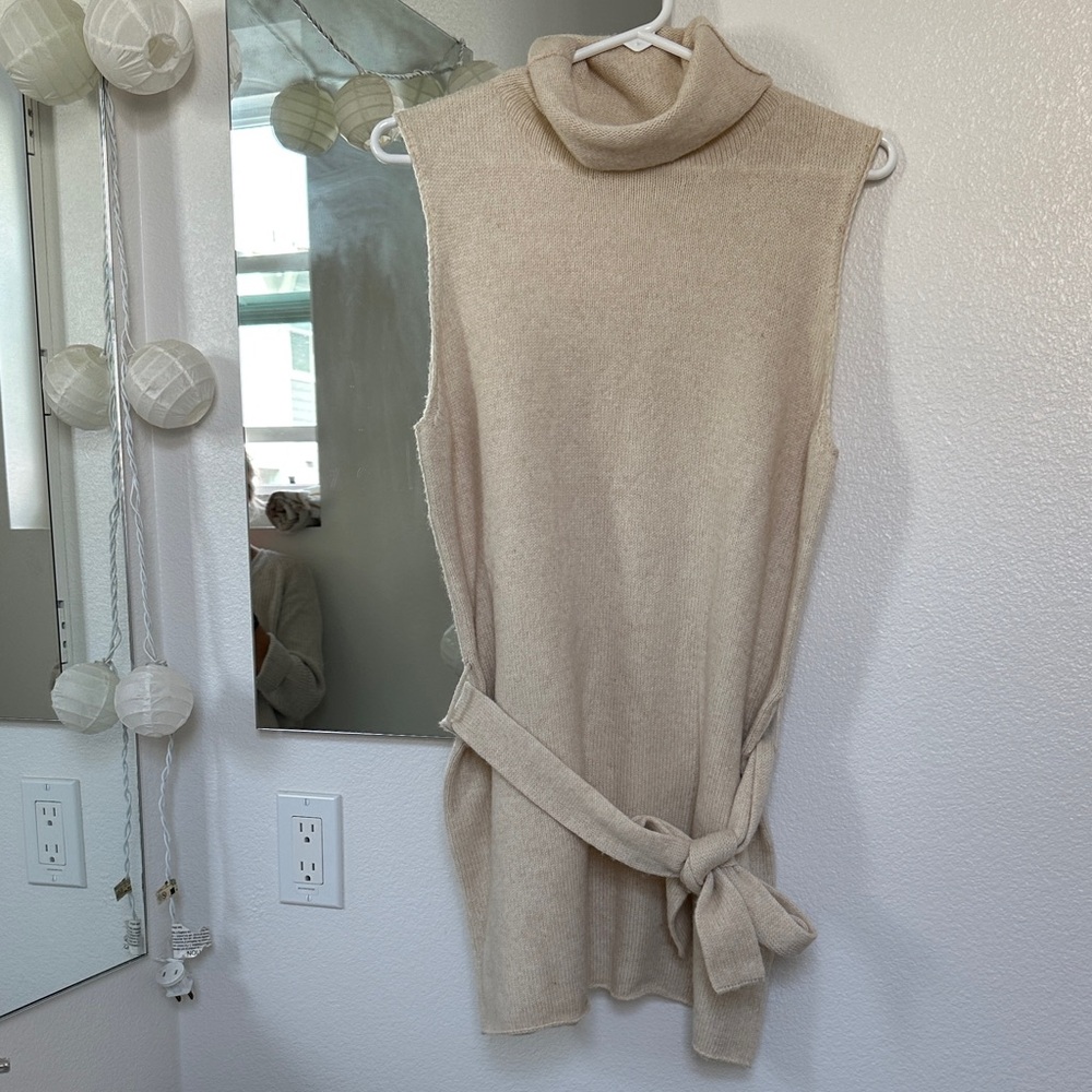 Vince Sleeveless Tan Turtleneck Sweater